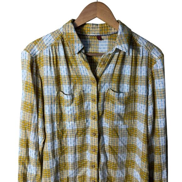 Anthropologie Pilcro Yellow Oversized Plaid Button Down Top Size XS - Picture 4 of 11